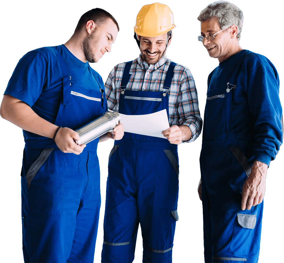 Industrial workers reviewing documents